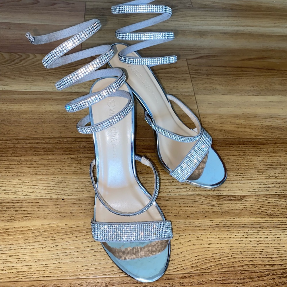 Windsor Silver Rhinestone Strappy Heels